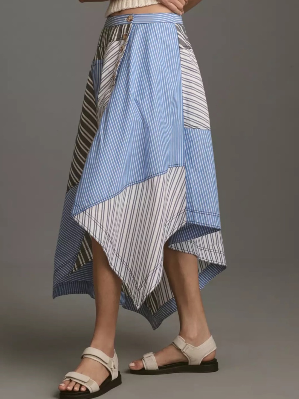 ANTHROPOLOGIE PILCRO I Skirt Reworked Asymmetrical Midi Blue White Size Medium - Picture 10 of 15